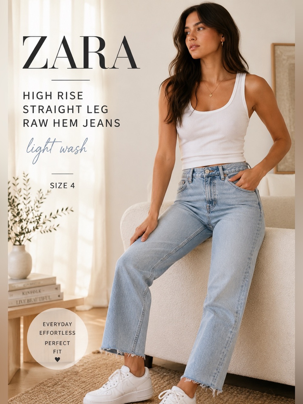 ZARA Light Blue High-Rise Straight Leg Jeans